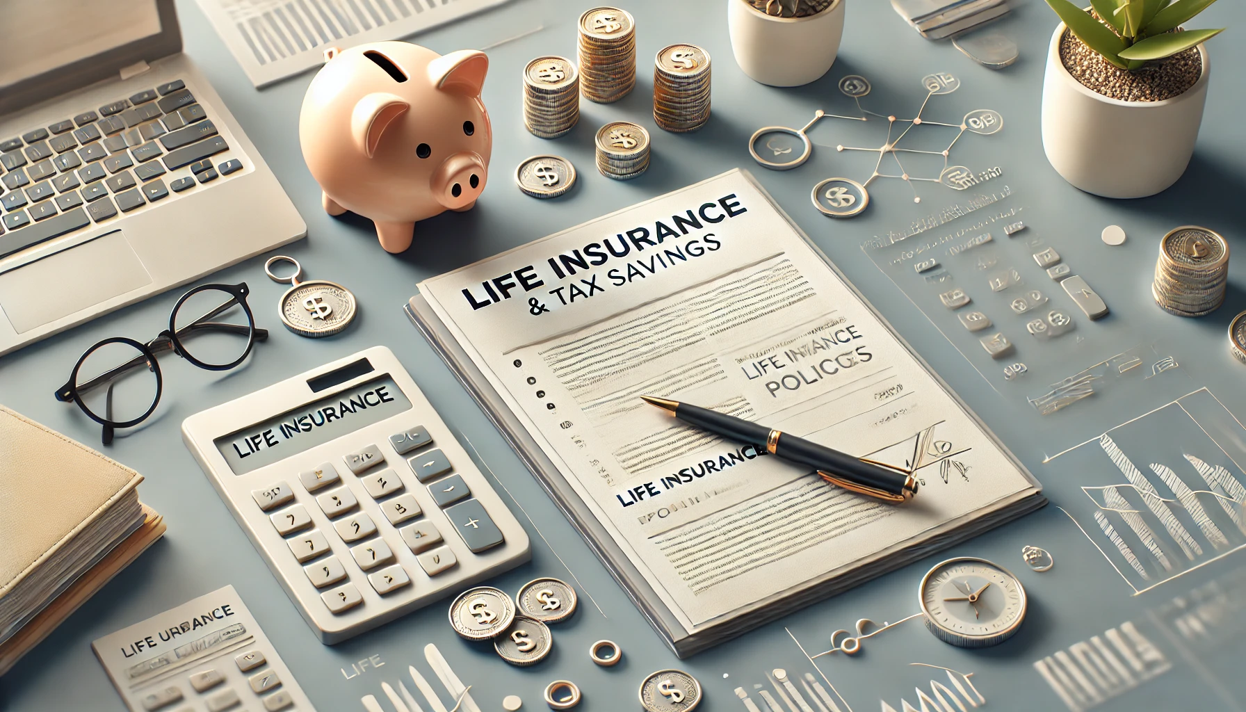 How Life Insurance Can Save You on Taxes: Expert Insights DALL·E 2024-12-02 18.26.26 – A horizontal image depicting the connection between life insurance and tax savings. The scene shows a stack of tax documents and a pen alongside a lif